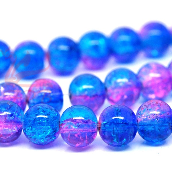 50 Pink Blue 8mm Glass Beads - Wholesale Crackle Beads For Jewelry Making GB0012230