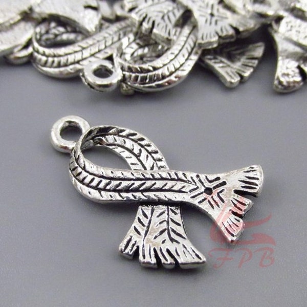 10 Scarf Charms 26mm Antiqued Silver Plated Pendants SC0030772