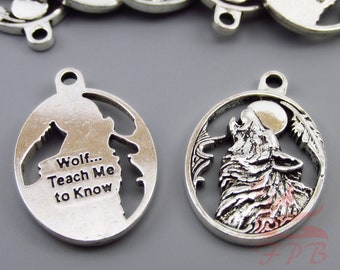 5 hangers huilende wolf 28 mm groothandel antiek verzilverde dierenhangers SC0088147