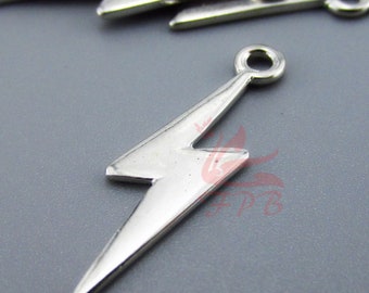 10 Lightning Bolt Charms 29mm Antiqued Silver Plated Pendants SC0081072