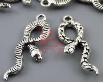 5 Snake Charms 35mm Wholesale Antiqued Silver Plated Pendants SC0022727