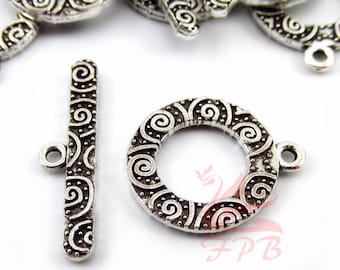 5 juegos de cierres de palanca con diseño en espiral de 24 mm, venta al por mayor, accesorios para hacer joyas en plata envejecida F0011951