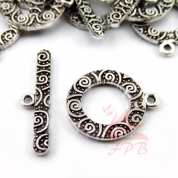 5 Spiral Design Toggle Clasp Sets 24mm Wholesale Antiqued Silver Plated Jewelry Making Findings F0011951
