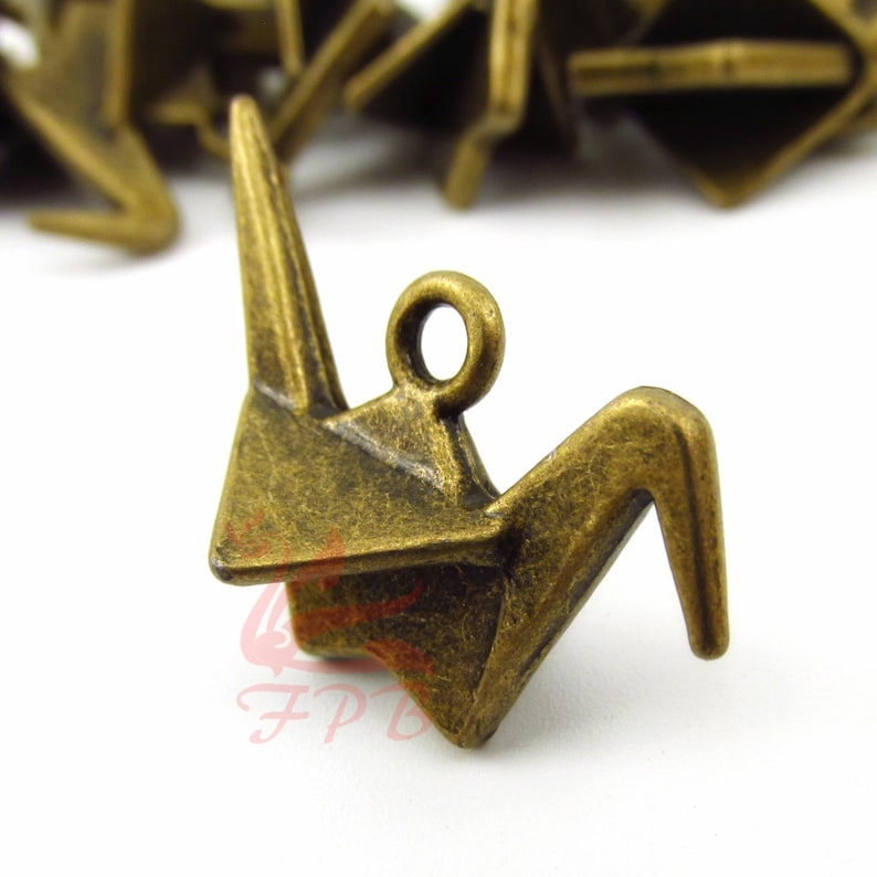 5 Origami Crane Charms 27mm Wholesale Gold Plated Paper Etsy