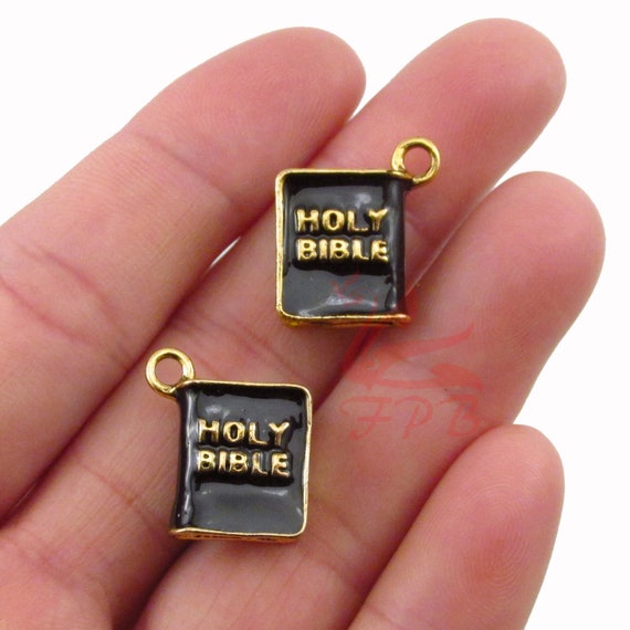 Spanish Scripture Charms – Bulk Religious Charms for Jewelry Making Gold & Silver / 16mm / 2 Sets (12 Charms)