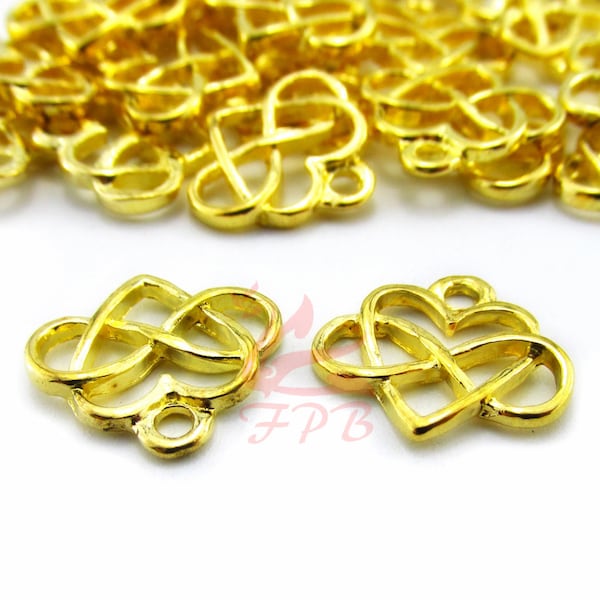 10 Infinity Heart Charms 15mm Wholesale Gold Plated Love Pendants SC0112591