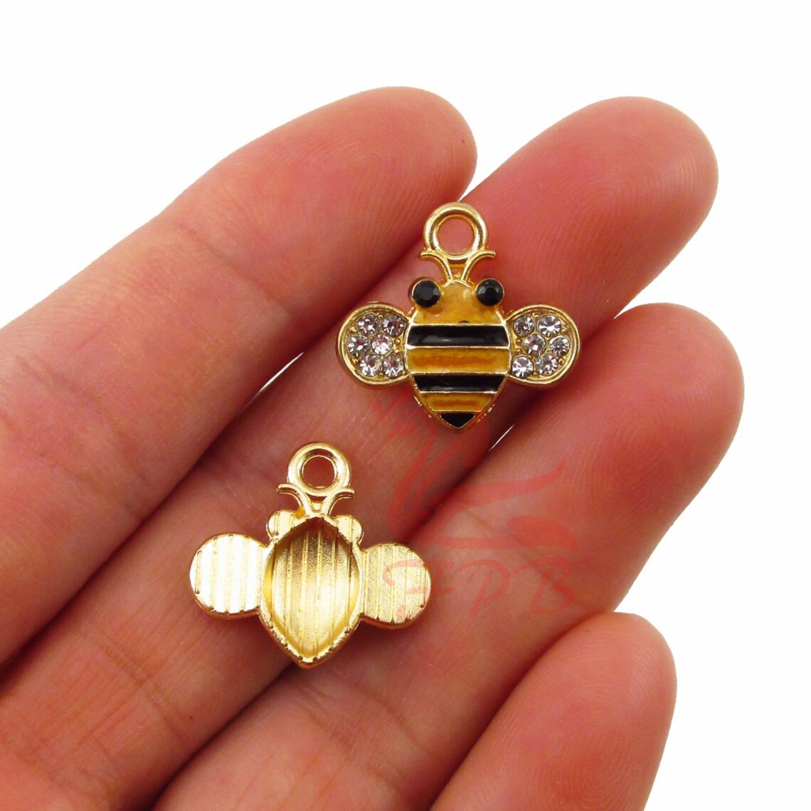 2 Bumble Bee Charms 18mm Gold Plated Rhinestone and Enamel Etsy