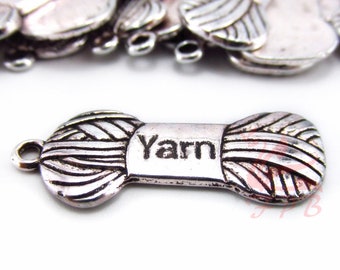 10 Yarn Charms 25mm Wholesale Antiqued Silver Plated Pendants SC0100798