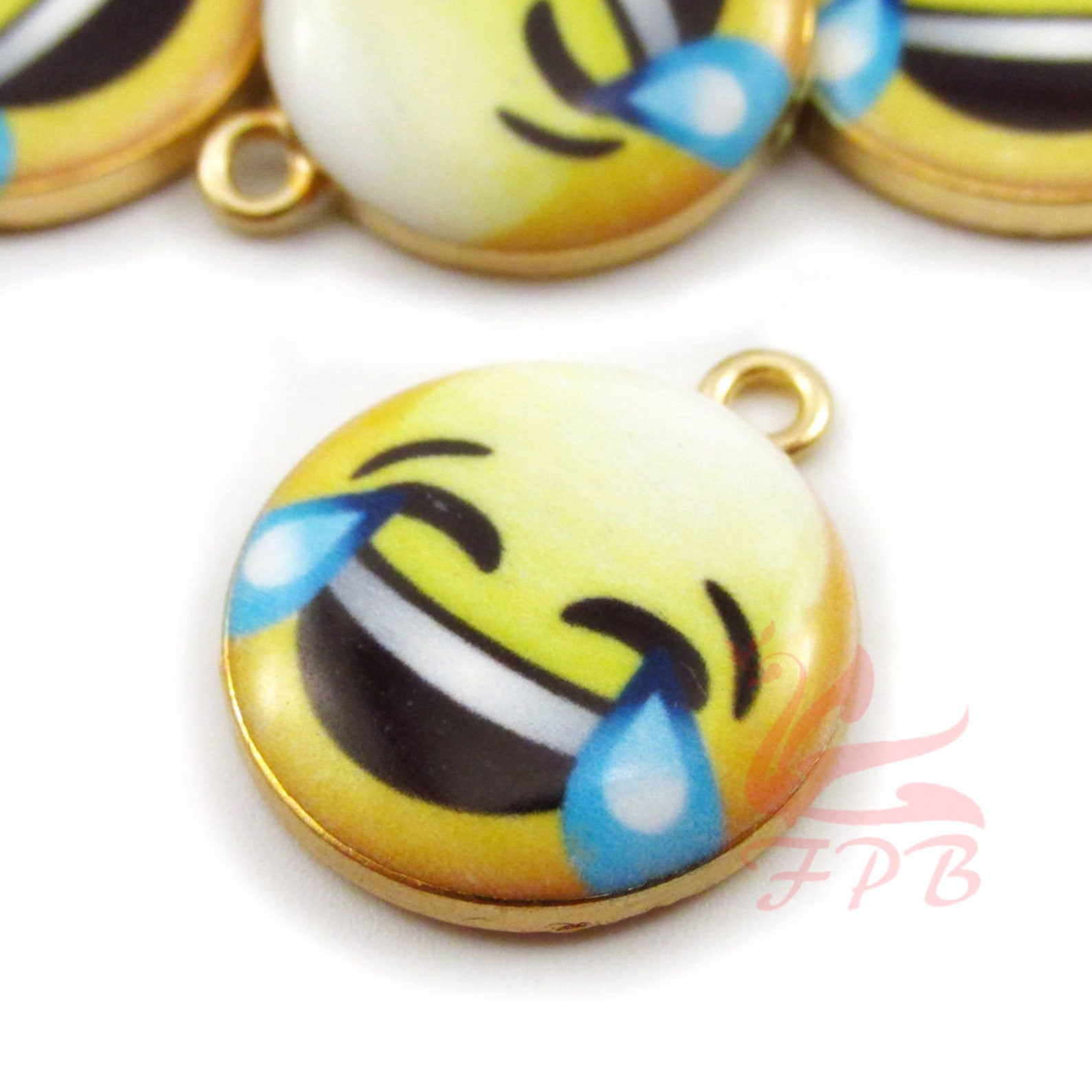 2 Smiley Face Emoji Charms 22mm Gold Plated Enamel Laughing Etsy