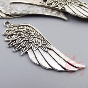 2 Angel Wing Pendants 59mm Wholesale Antiqued Silver Plated Angel Pendants SC0068117
