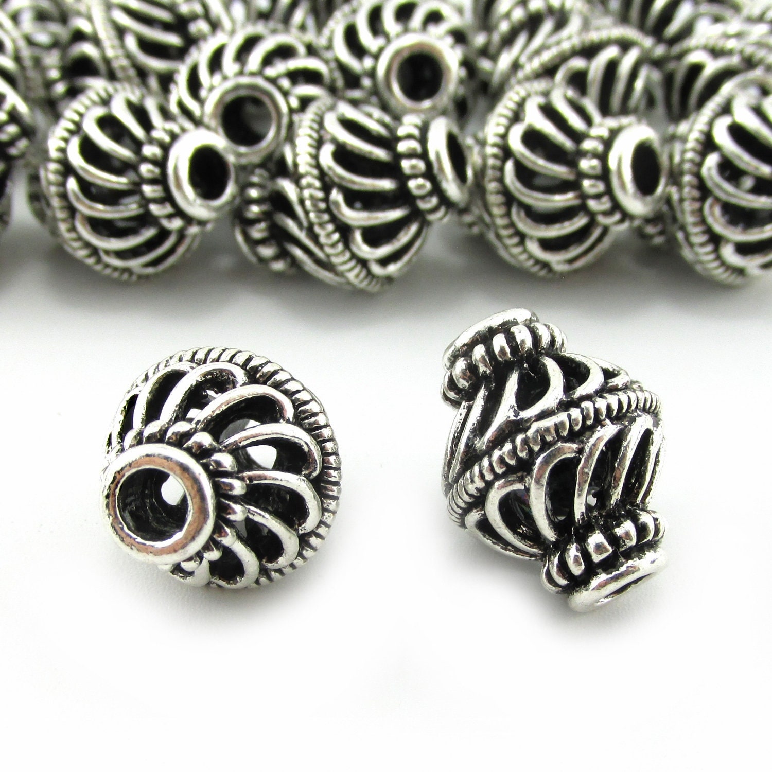 2 Spiral Bicone Beads 15mm Wholesale Antiqued Silver Plated Large Spacer Beads SB0028944
