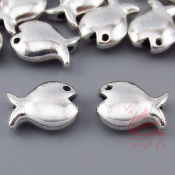 5 Fish Beads 16mm Wholesale Antiqued Silver Plated Spacer Beads SB0092456