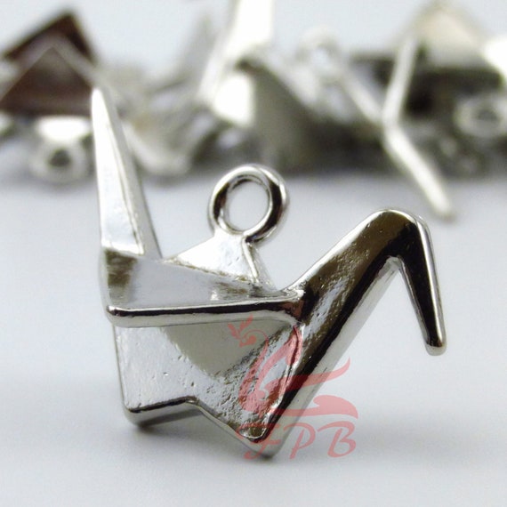 10 Silver ORIGAMI CRANE Charms 27x20mm chs2708