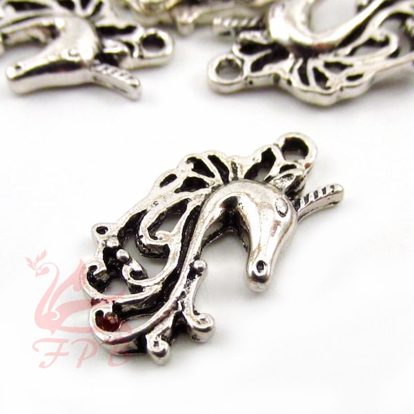 2 Unicorn Charms 22mm Wholesale Antiqued Silver Plated Animal Pendants SC0056787