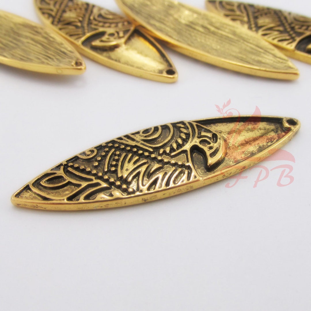 2 Surfboard Charms 42mm Antiqued Gold Plated Pendants Etsy