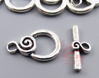 10 Spiral Toggle Clasp Sets 18mm Wholesale Antiqued Silver Plated Jewelry Making Findings F0107003