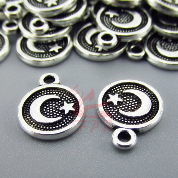 20 Islamic Star Charms 12mm Antiqued Silver Islam Pendants SC0113041