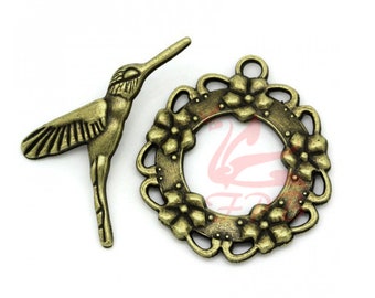 5 Hummingbird Toggle Clasp Sets 29mm Wholesale Antiqued Bronze Jewelry Making Findings F0002801