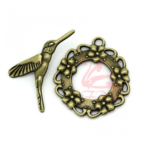5 Hummingbird Toggle Clasp Sets 29mm Wholesale Antiqued Bronze Jewelry Making Findings F0002801