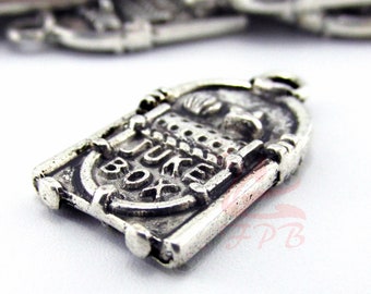 5 Jukebox Charms 25mm Antiqued Silver Plated Music Pendants SC0227108