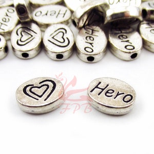 10 Heart Hero Beads 11mm Wholesale Antiqued Silver Plated Spacer Beads SB0105559