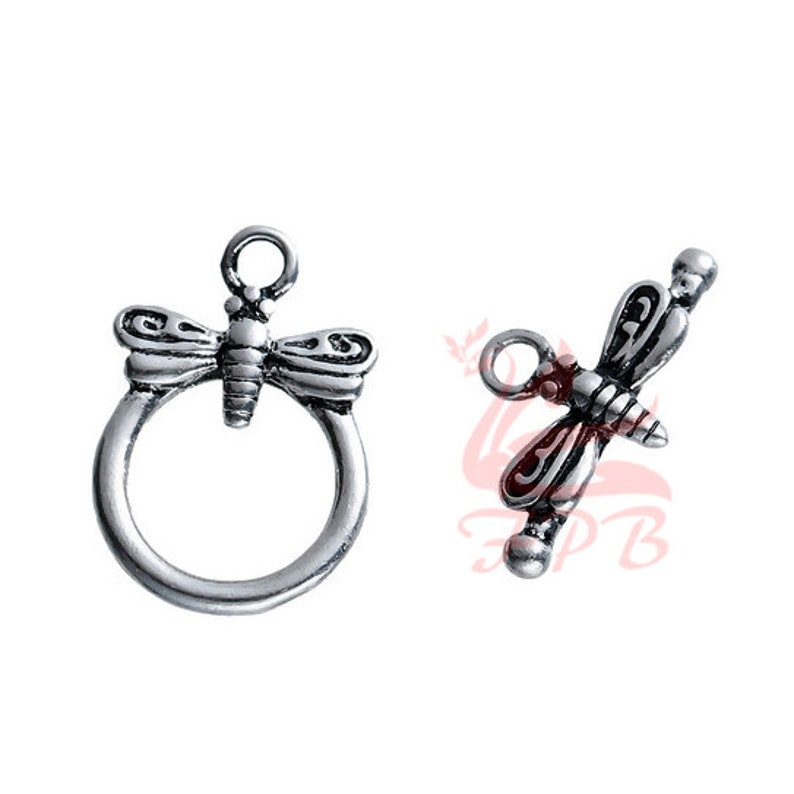 1 Dragonfly Toggle Clasp Set 19mm Wholesale Silver Plated Jewelry Making Findings F0081627 image 3