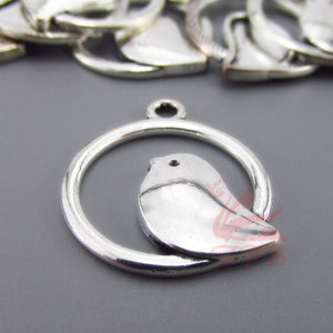 10 Bird Charms 24mm Wholesale Antiqued Silver Plated Pendants SC0065203
