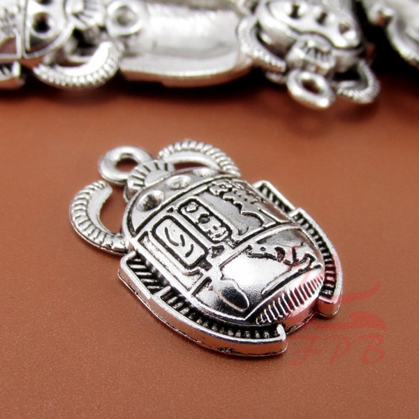 5 Egyptian Scarab Beetle Charms 26mm Wholesale Antiqued Silver Plated Egypt Pendants SC0205771