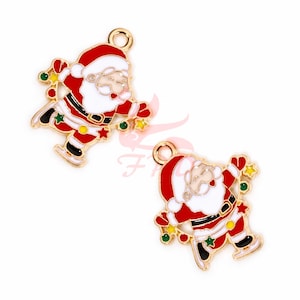 5 Santa Charms 25mm Christmas Lights Gold Plated Enamel Pendants EC941117