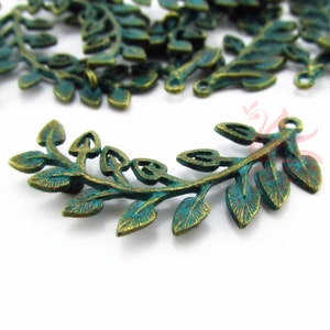 5 Bronze Branch Connector Charms 48mm en gros Pendentifs à patine turquoise BC0059209