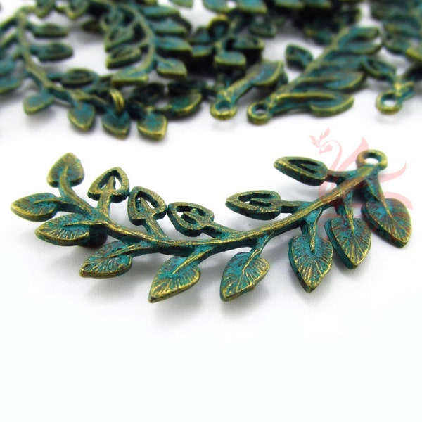 5 Bronze Branch Connector Charms 48mm Wholesale Turquoise Patina Pendants BC0059209