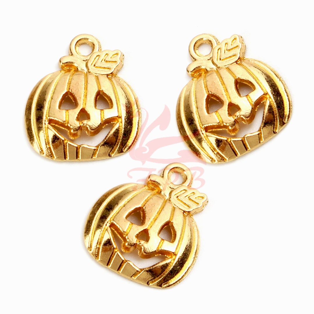 10 Pumpkin Jack O' Lantern Charms 18mm Wholesale Gold Plated Halloween ...