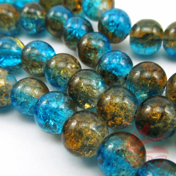 50 Blue Brown 8mm Glass Beads Wholesale Crackle Glass Beads For Jewelry Making GB0012254