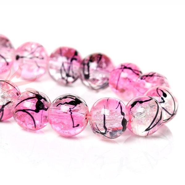 20 Pink Crackle Glass Beads 10mm Wholesale Glass Beads For Jewelry Making GB0058100