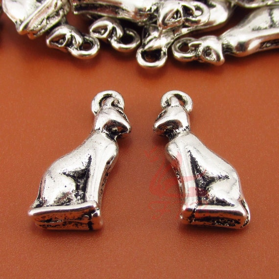 Egyptian Cat Charms 20mm Antiqued Silver Plated Bastet Goddess