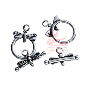 1 Dragonfly Toggle Clasp Set 19mm Wholesale Silver Plated Jewelry Making Findings F0081627 image 1