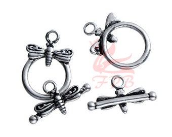 1 Dragonfly Toggle Clasp Set 19mm Wholesale Silver Plated Jewelry Making Findings F0081627