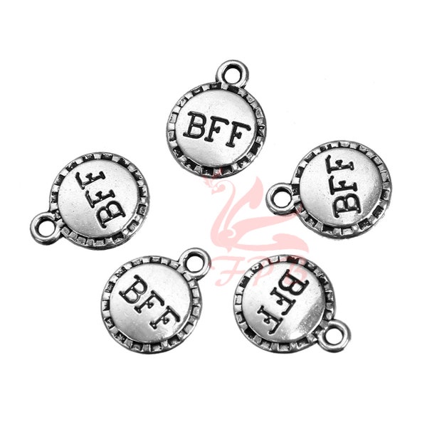 10 BFF Charms 14mm Wholesale Antiqued Silver Plated Best Friends Forever Pendants SC0082847