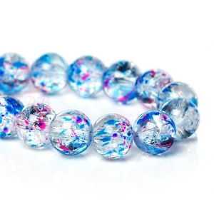 20 Blue Pink 10mm Glass Beads - Spotted Crackle Glass Beads For Jewelry Making GB0062270