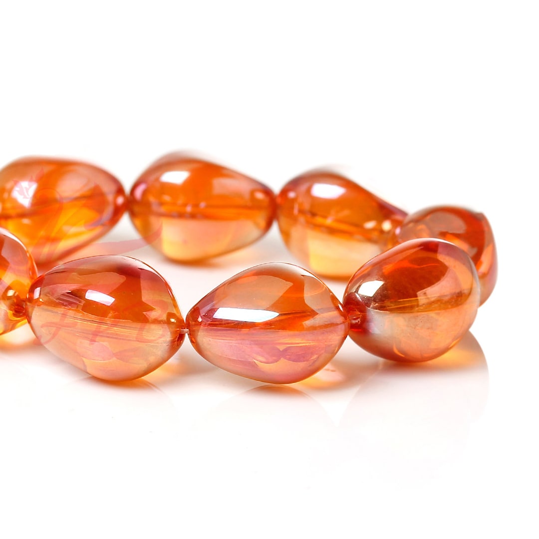 5 Orange AB Glass Beads 17mm Wholesale Aurora Borealis Oval Glass Beads