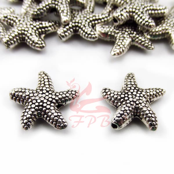 10 Starfish Spacer Beads 14mm Wholesale Antiqued Silver Plated Ocean Beach Beads SB0102146