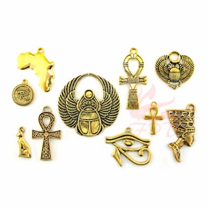 Egypt Charms 10 Pieces Set - Wholesale Antiqued Gold Plated Egyptian Charms Collection CC0032923