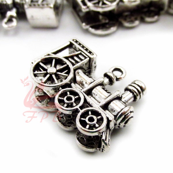 2 Train Charms 28mm Wholesale Antiqued Silver Plated Pendants SC0080029