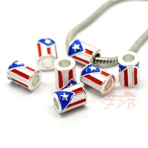 1 Puerto Rico Flag Bead 12mm Wholesale Large Hole European Bead EB0017445
