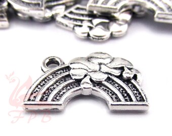 10 Rainbow Charms 19mm Wholesale Antiqued Silver Plated Rain Clouds With Silver Lining Pendants SC0204130
