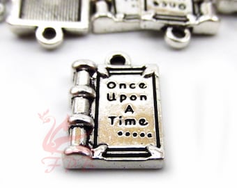 5 Once Upon A Time Charms 17mm Wholesale Antiqued Silver Plated Fairy Tale Story Book Pendants SC0093300
