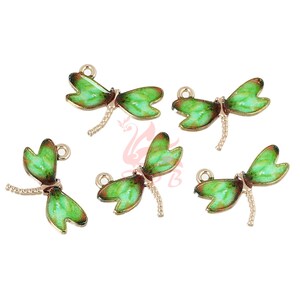 thumbnail interactive-video image 1 of Green Dragonfly Enamel Charms By Xanadu Designs – Gold Plated, Choose 2, 5, Or 10 Pieces 1 of 5