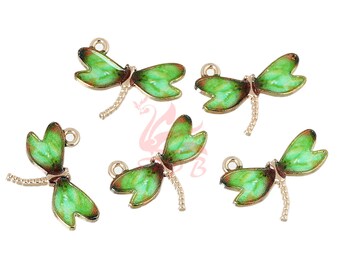 Collana Con Ciondolo Libellula Verde E Oro - Acciaio Inox Placcato 18K - Moda Vintage - Foto 2