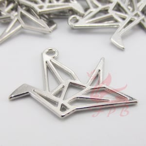 10 Origami Paper Crane Charms 29mm Wholesale Silver Plated Pendants SC0082678