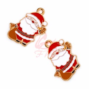 5 Santa Charms 23mm Christmas Gingerbread Cookie Gold Plated Enamel Pendants EC941122